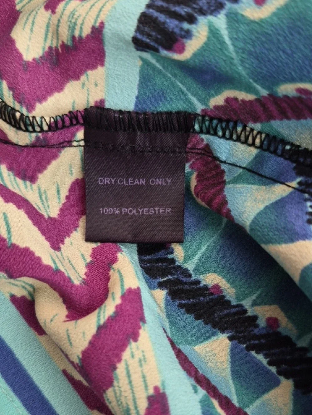 Hale Bob Geometric Chevron‎ V-Neck Shift Dress Purple Pink Teal Blue Large